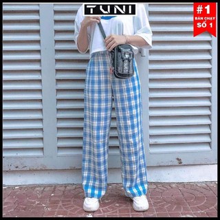 quần kẻ ống rộng