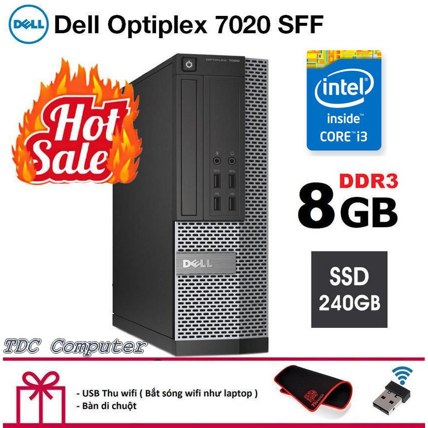 Case máy tính để bàn Dell Optiplex 7020 SFF CPU intel core i3 4130, Ram 8GB, Ổ cứng SSD 240GB.Quà Tặng. Bảo hành 2 năm