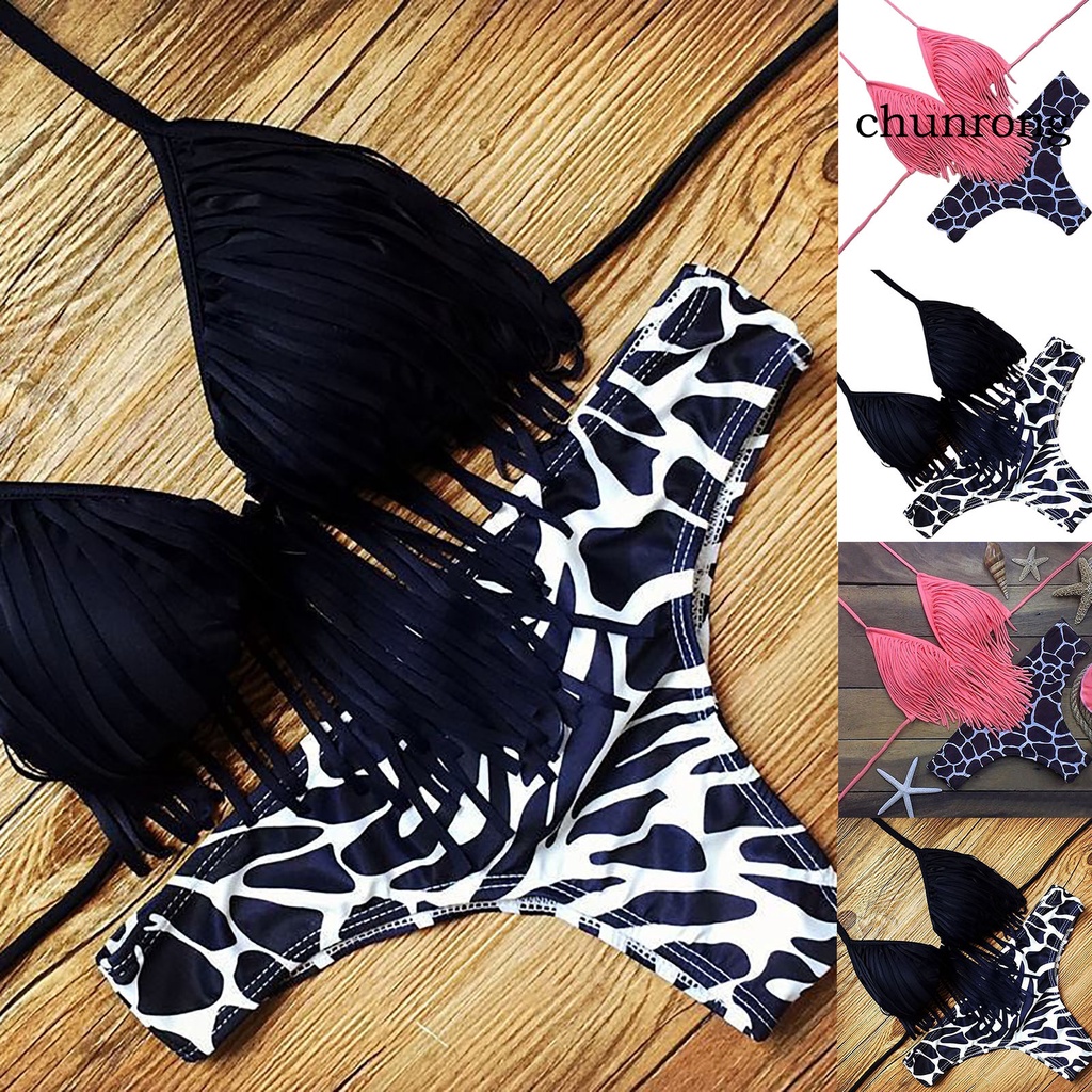 Bộ Bikini 2 Mảnh Phối Tua Rua Màu Sắc Tương Phản Thời Trang Mùa Hè