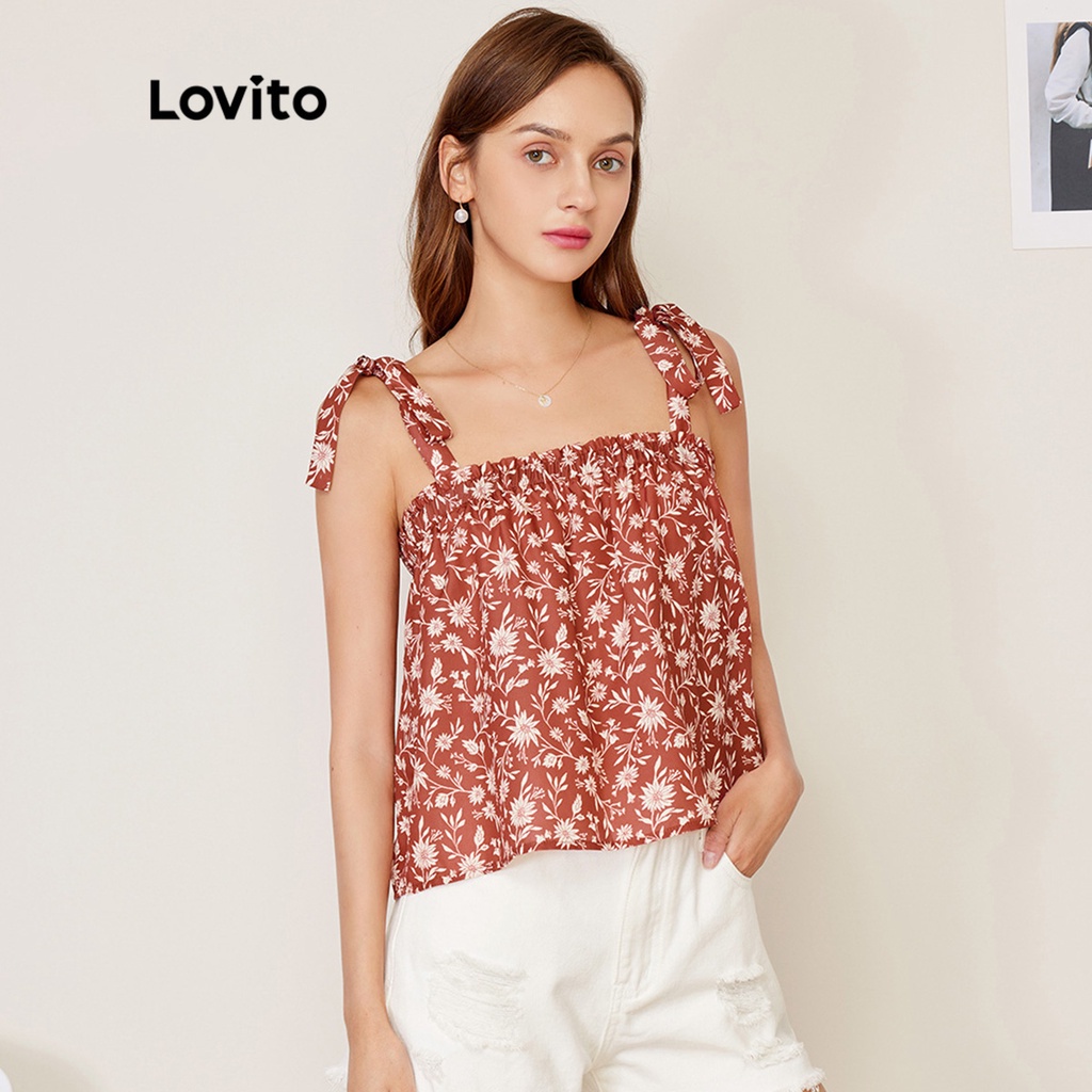 Áo tank top Lovito họa tiết hoa vải mềm nhẹ và thoáng khí phong cách thường ngày L27ED007 (màu đỏ)