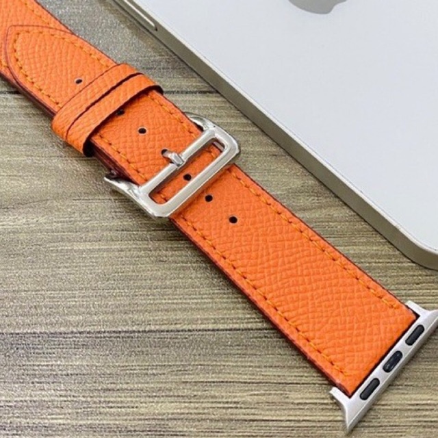 DÂY DA SẦN HERMES MÀU CAM DÀNH CHO ĐỒNG HỒ THÔNG MINH