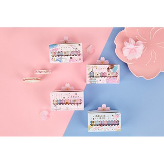 [CHIẾT] Băng dính Washi Tape Chiết 50 cm set Sakura 5 mẫu có nhũ trang trí tranh vẽ, sổ tay, planner