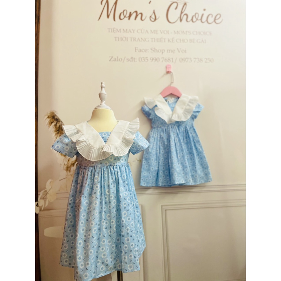 Váy bé gái, đầm bé gái hoa nhí màu xanh cho bé gái từ 1-10 tuổi cực kỳ đáng yêu tại Mom's Choice