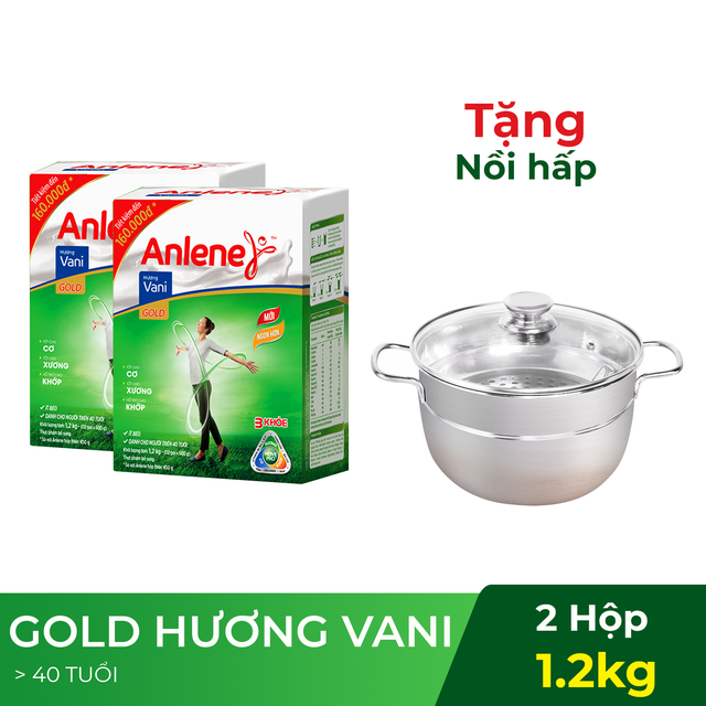 [Tặng nồi hấp] Bộ 2 hộp giấy Anlene Gold Vanilla MovePro 1.2 Kg (BIB)