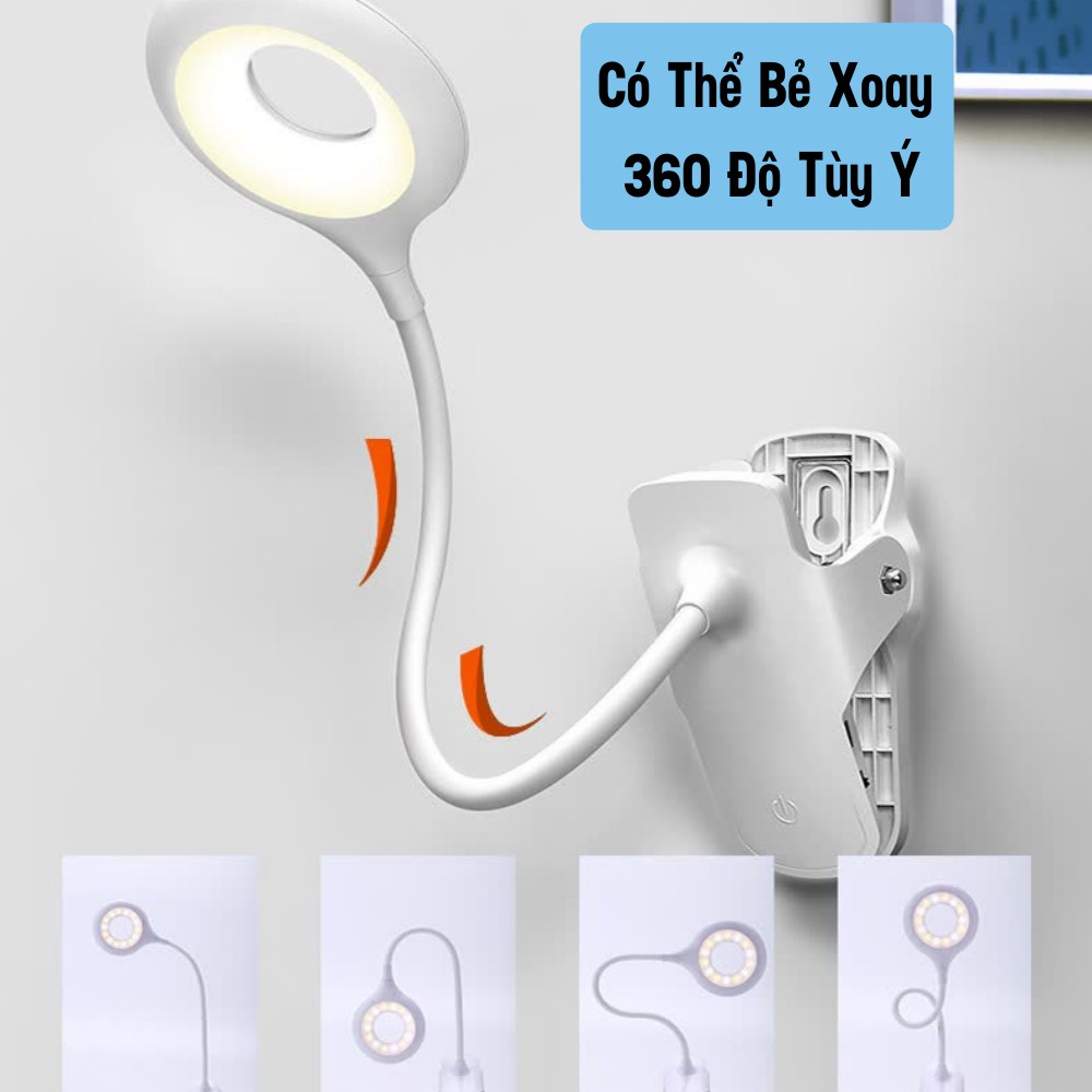 Đèn Học Kẹp Bàn, Đèn Led Học Sạc Tích Điện Bảo Vệ Mắt 3 Chế Độ Ánh Sáng TIME HOME