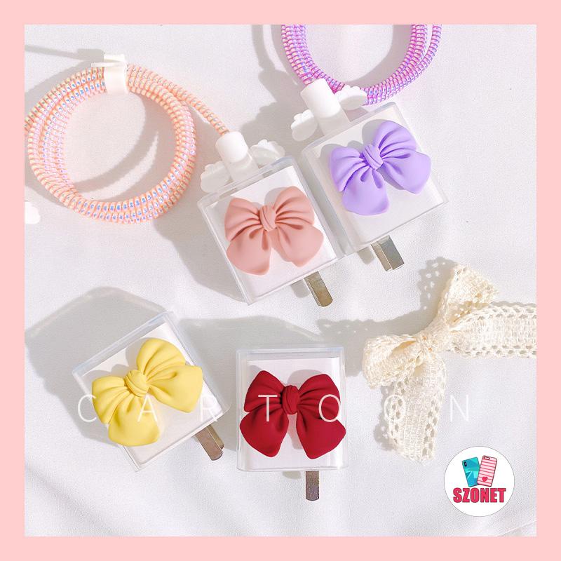 Vỏ bảo vệ dây cáp sạc nhanh đính nơ cho iPhone 18w 20w