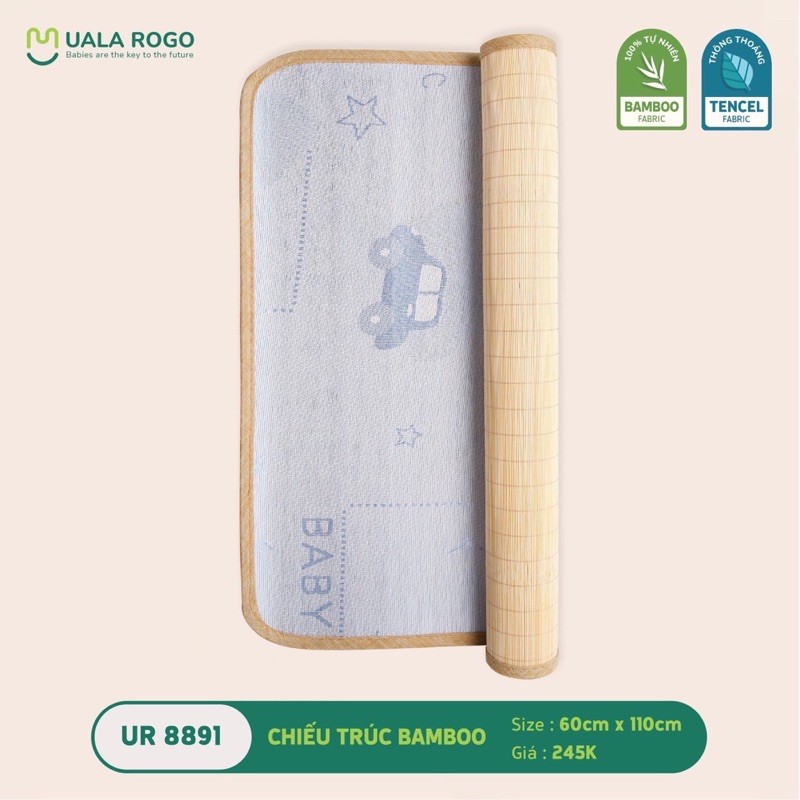 Chiếu trúc bamboo Uala &amp; Rogo tăm tre mịn  sử dụng 2 mặt tăm tre và mặt vải tencel [ UalaRogo ]