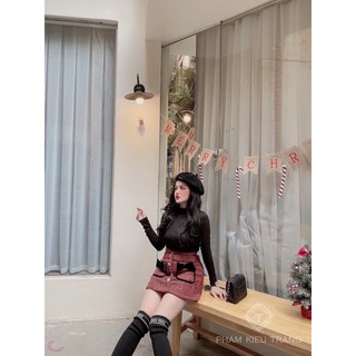 Set áo len chân váy dạ nơ hot hit( kèm ảnh thật shop chụp)
