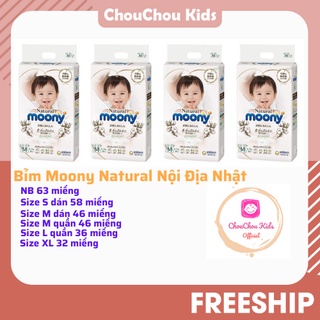 Bỉm moony natural/tã moony natural nội địa nhật loại dán size nb63/s53/m46