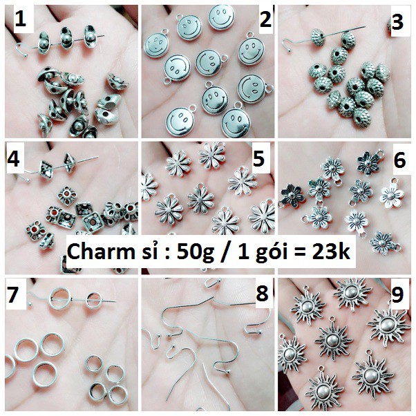 Charm sỉ TPHCM : 50g / 1 gói = 23k [ Sỉ Charm bạc cổ ]