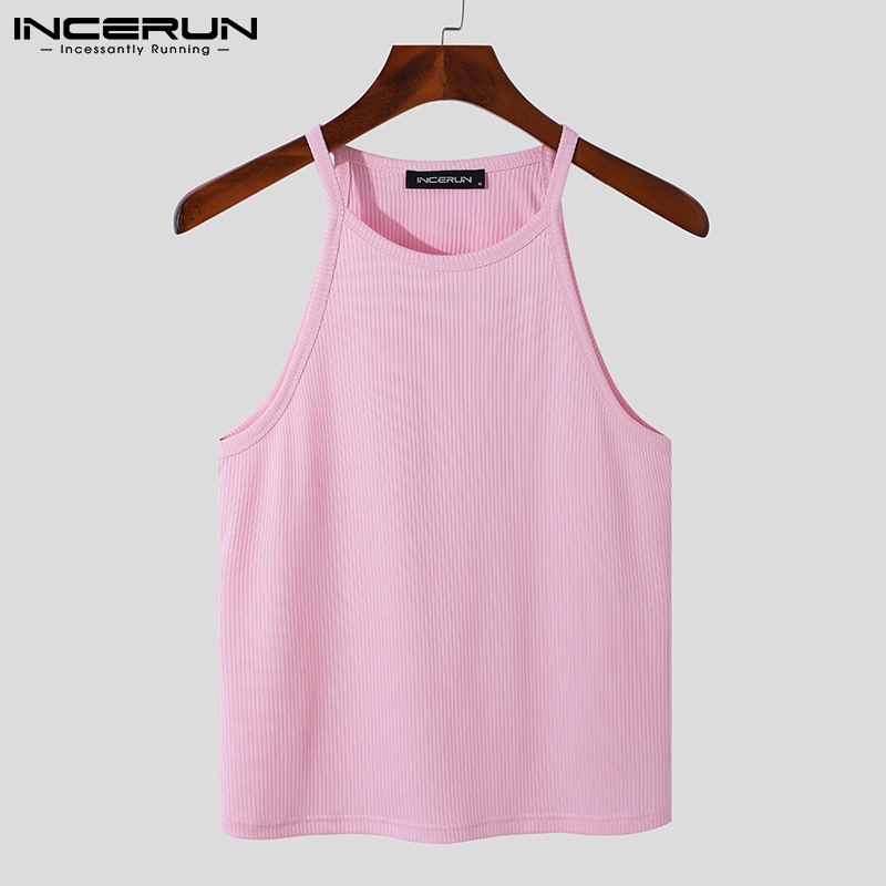 Áo tanktop INCERUN dệt kim hai dây ôm dáng màu trơn không tay mùa hè cho nam