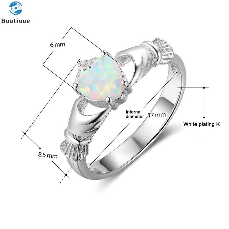 Nhẫn Đính Hôn Đính Đá Opal Hình Trái Tim