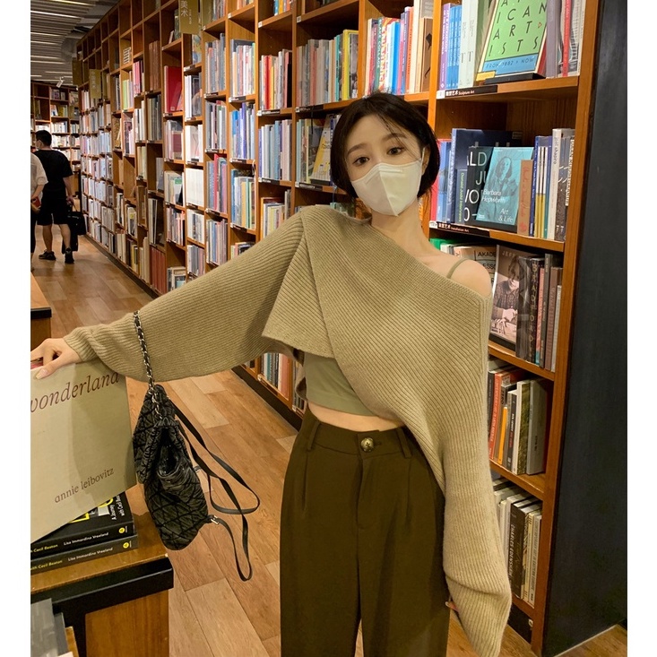 Porozi Áo sweater nữ dệt kim tay dài dáng ngắn thời trang phong cách Hàn Quốc
