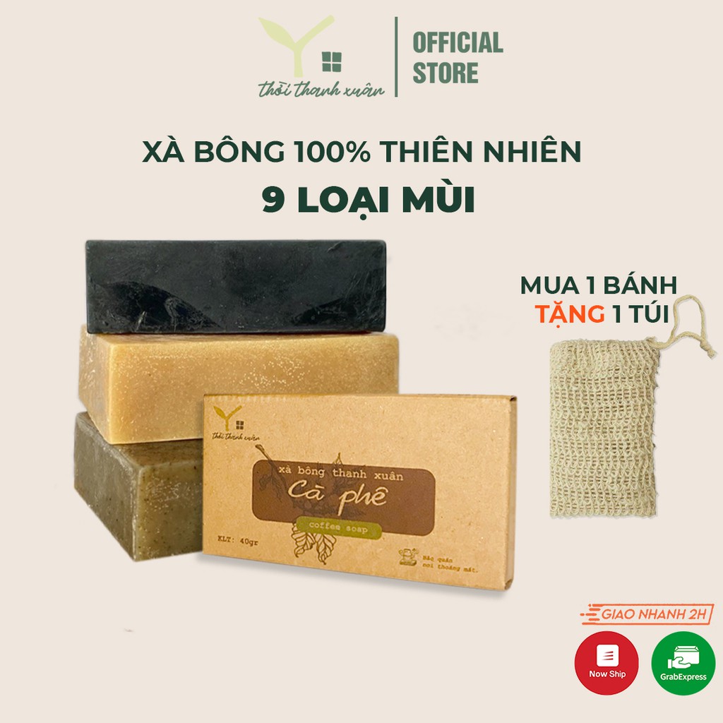 Combo Xà phòng Tắm Youth Home kèm Túi lưới dây rút đựng Xà bông Tạo bọt Tẩy da chết Hữu cơ