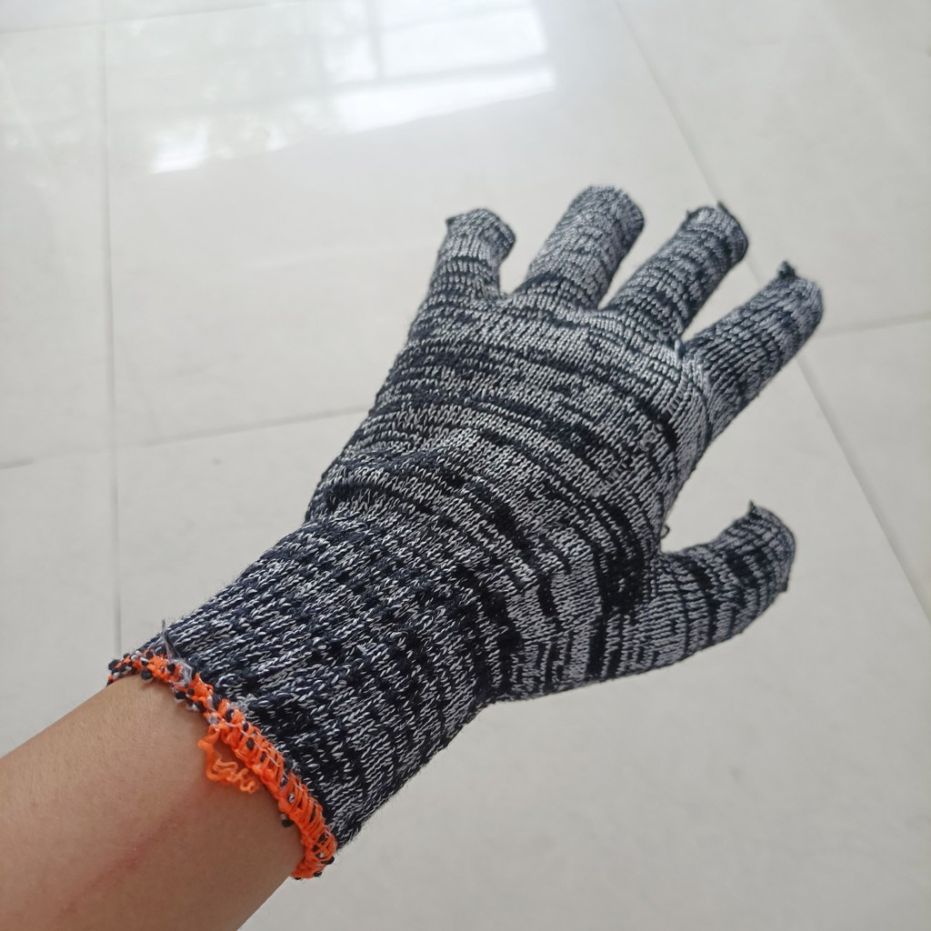 Combo 10 găng tay lao động xám chỉ cam