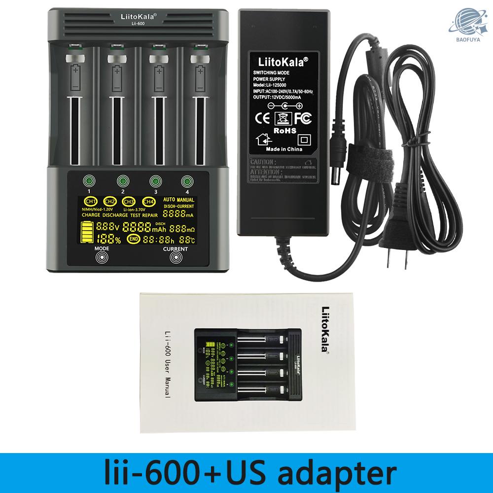 Bộ sạc pin Liitokala Lii-600 Li-Ion-3.7V Ni-Mh1.2V có 4 ngăn 18350 16340 14500