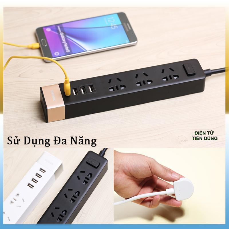 Ổ cắm điện Remax RU - S2 đa năng có 4 cổng USB và 3 ổ điện