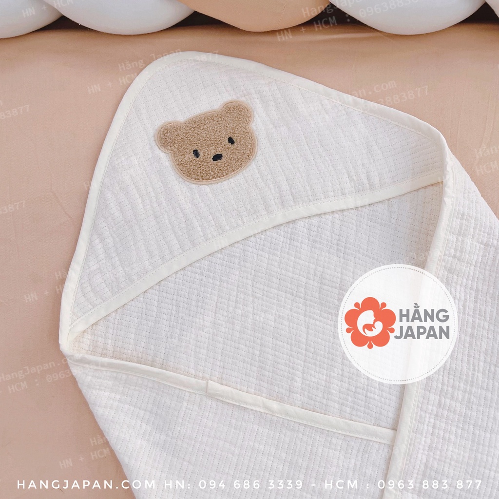 Chăn ủ, ủ choàng xô 2 lớp có đai Muslin đa năng cho bé 75*75 họa tiết ngẫu nhiên