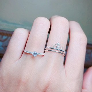 Set nhẫn vương miện bạc ta