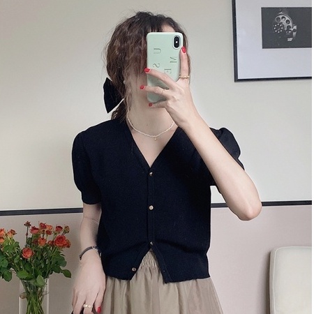 Áo NZN dệt kim cổ chữ V phong cách Hàn Quốc thời trang mùa hè có 3 màu tùy chọn