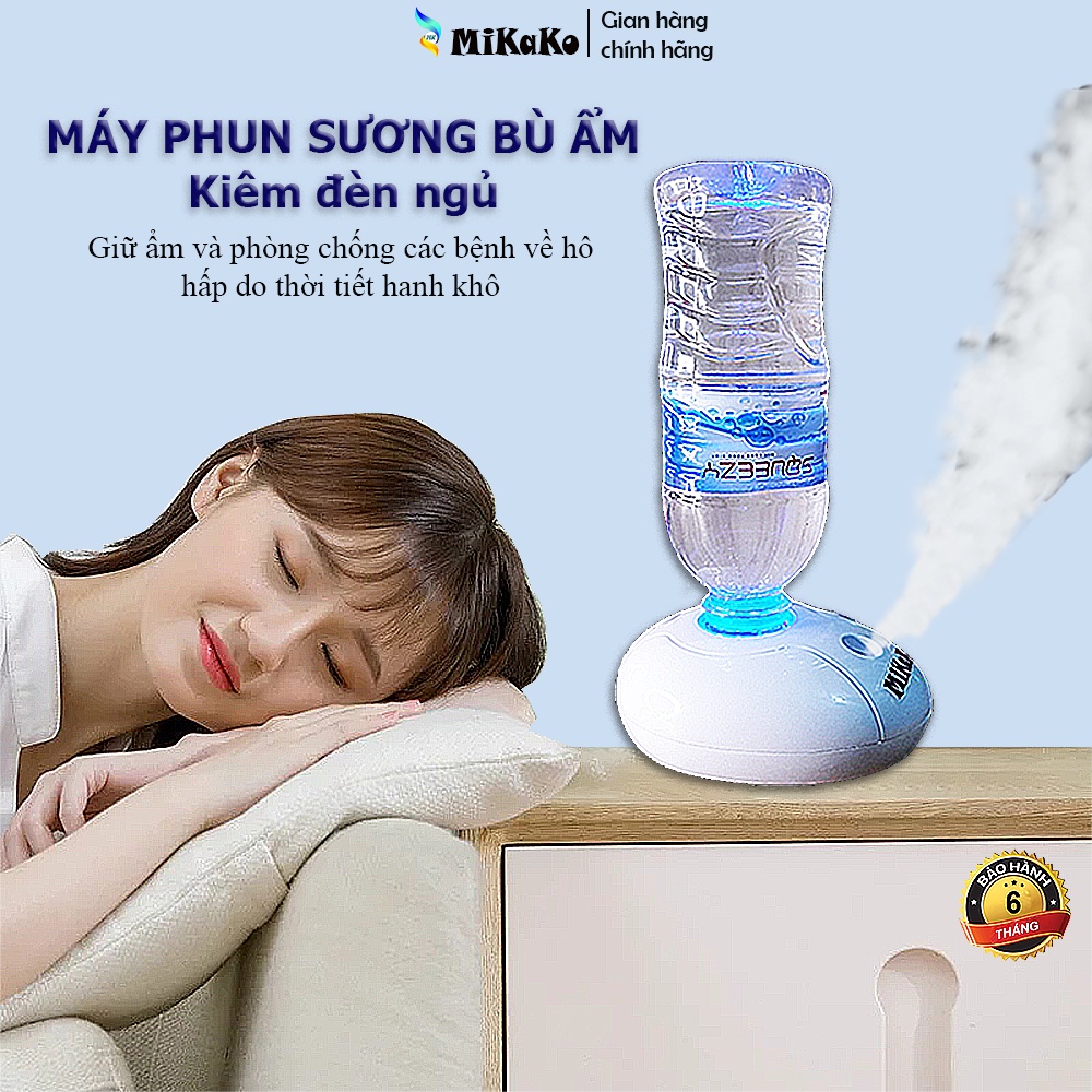 Máy Phun Sương Kiêm Đèn Ngủ Cắm Chai MiKaKo MKM-BA38. Bù Ẩm Cho Phòng Điều Hòa, Sử Dụng Chai Lavie