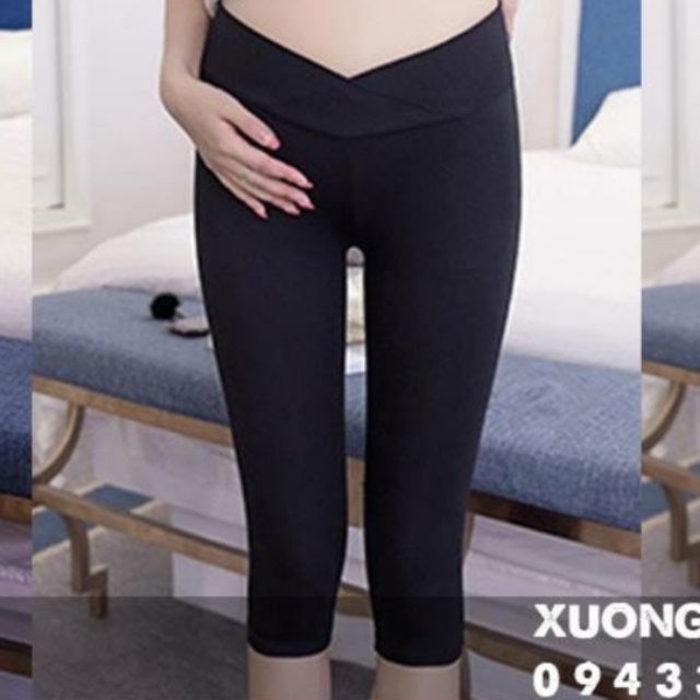 Quần legging bầu lửng cạp chéo chất Cotton 💕