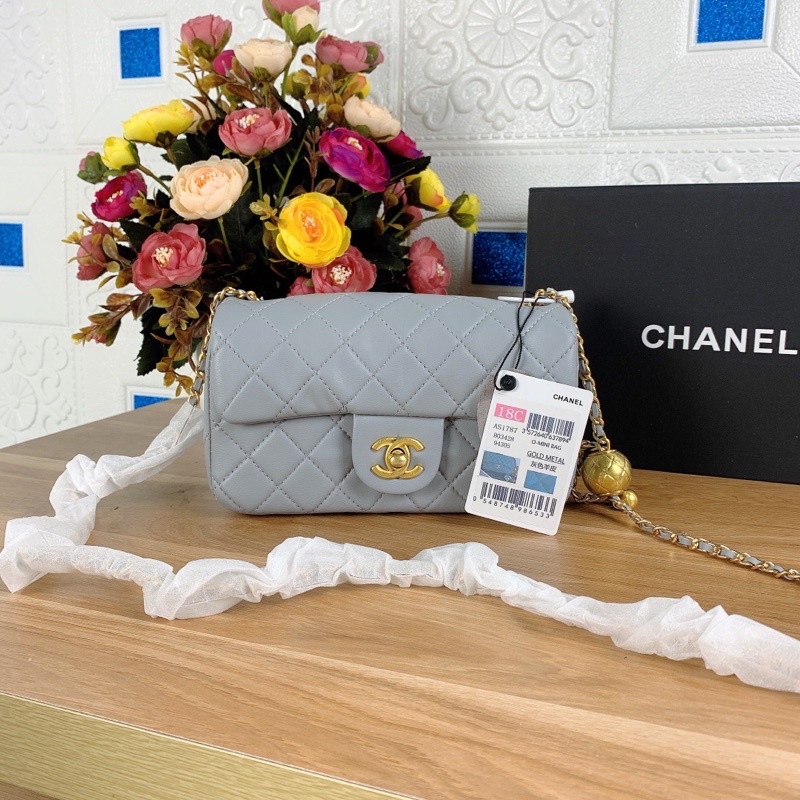 Túi xách Chanel quả cầu màu xanh xám size 20cm (có sẵn)