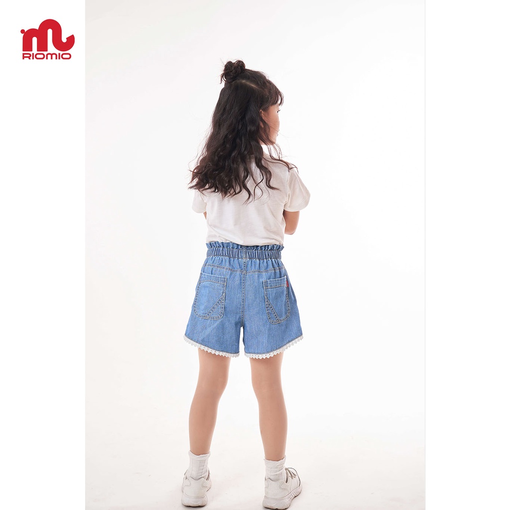 Quần short jean cho bé gái 3-11 tuổi (15-40kg) RIOMIO 100% cotton USA phối chân ren - RO075