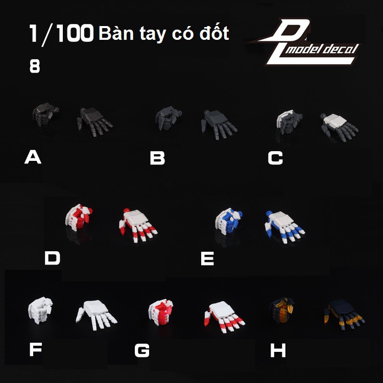 Phụ kiện nâng cấp Bàn Tay có đốt dành cho MG Master Grade 1/100 như Astray Unicorn Strike RX-78-2 ... ( DL )