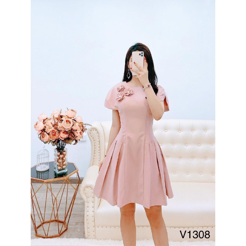 [ xả kho ] MiD Đầm hồng dáng ngắn trẻ trung V1308 thiết kế Mie Design kèm ảnh thật