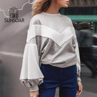 Áo sweater phối màu dáng rộng tay phồng thời trang nữ