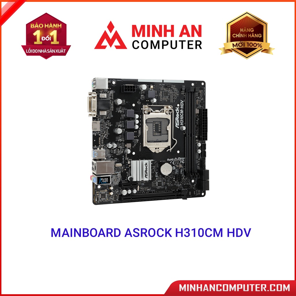 Mainboard ASROCK H310CM HDV (Intel H310, Socket 1151, m-ATX, 2 khe RAM DDR4) - Hàng chính hãng