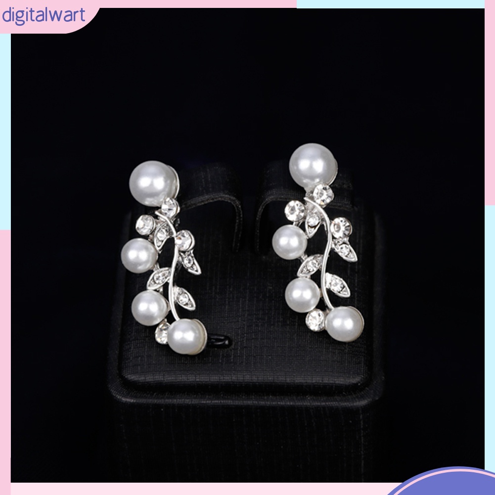 Bộ Vòng cổ + Bông Tai Hình Chiếc Lá Đính Kim Cương Giả &amp; Ngọc Trai Giả Cho Nữ