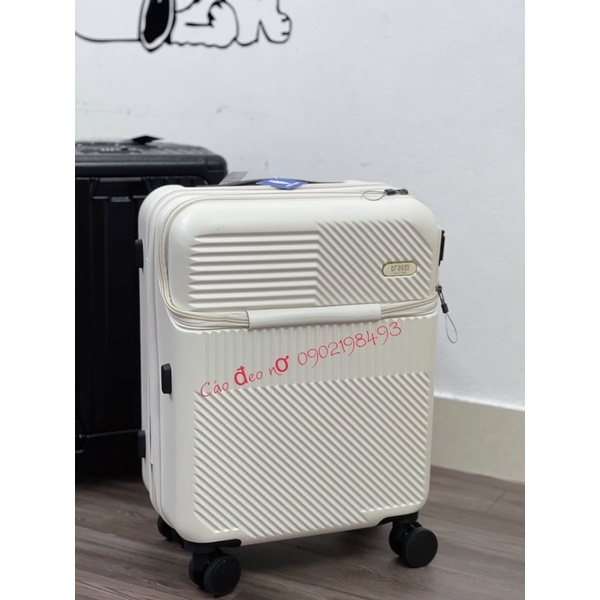 Sẵn trắng 20- Vali du lịch đa năng Ohboy - có ngăn phụ, ổ sạc, đa năng size 20-26 - Cáo đeo nơ