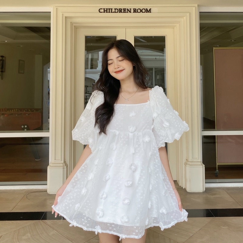 ÁO VÁY BABYDOLL HOA NỔI “Daisy” (ảnh thật)