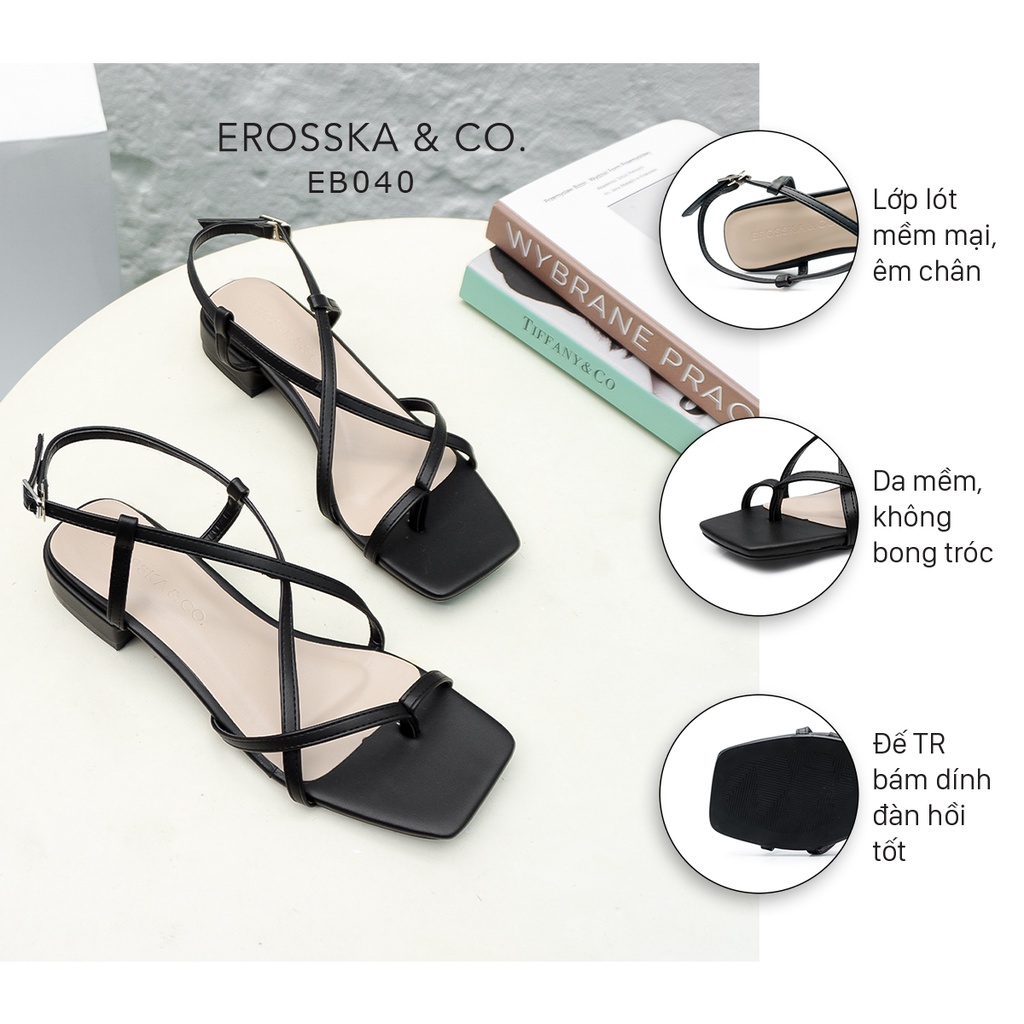 [Mã FAMARAL1 giảm 10K đơn từ 50K] Erosska - Giày sandal cao gót quai mảnh mũi vuông cao 2,5cm màu đen - EB040