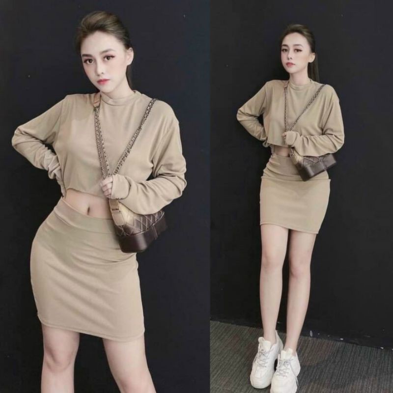 [ Mã FAMAYWA2 giảm 10K đơn 50K] Sét Nhà áo crt rộng chân váy ôm thun borip