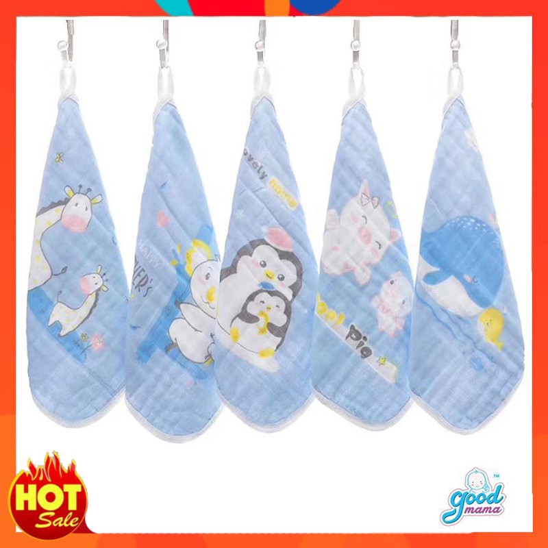 Khăn sữa cho bé 6 lớp Goodmama, Set 5 khăn 30x30cm, vải mềm mại dày dặn thấm hút tốt, họa tiết dễ thương