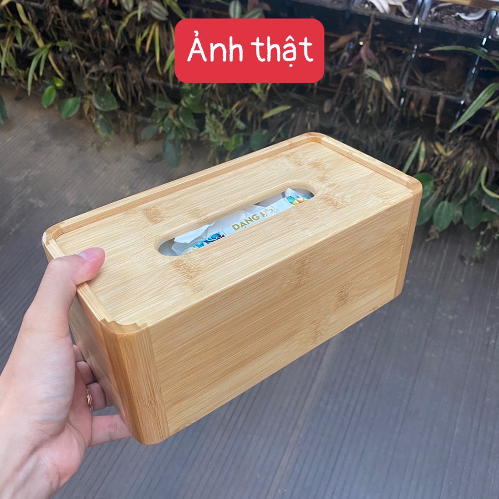 Hộp đựng giấy ăn tre cao cấp BAMBOOO ECO hình chữ nhật để ở phòng khách, phòng ngủ, phòng làm việc thân thiện môi trường