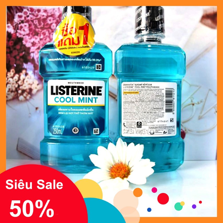 (750ml) Nước súc miệng Listerine Cool Mint Thai Lan - Giúp hơi thở thơm mát và sạch khuẩn 99%