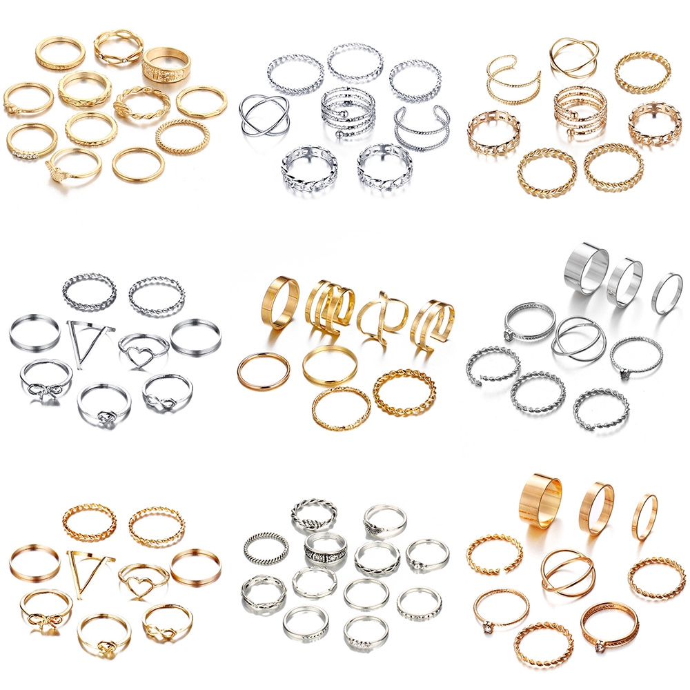 Bộ nhẫn 17KM màu bạc/vàng kiểu cổ điển thời trang