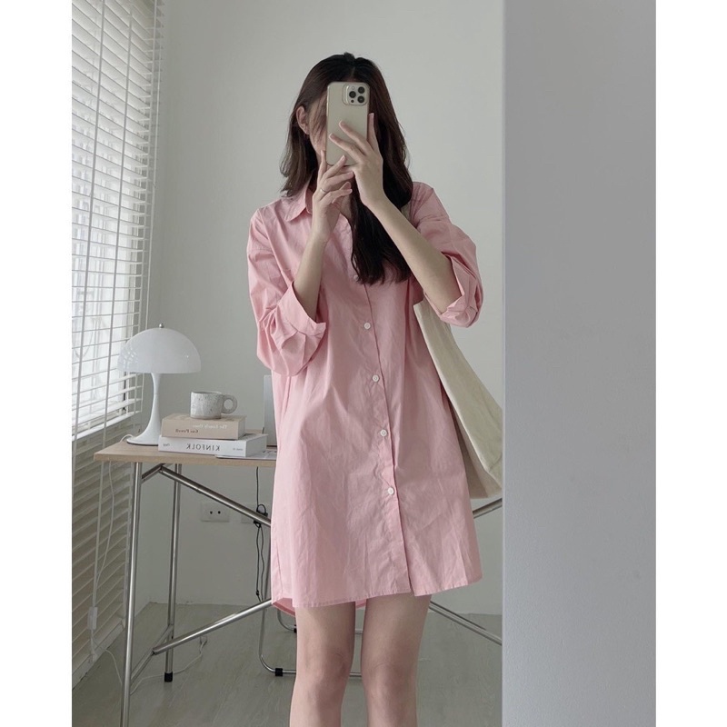 Đầm Váy Sơ Mi Nữ Xuông MiSoul, Áo Sơ Mi Dáng Dài Hàn Quốc nhiều màu xinh xắn 100