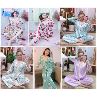 Đồ bộ lụa satin - tay dài phối hoa ren