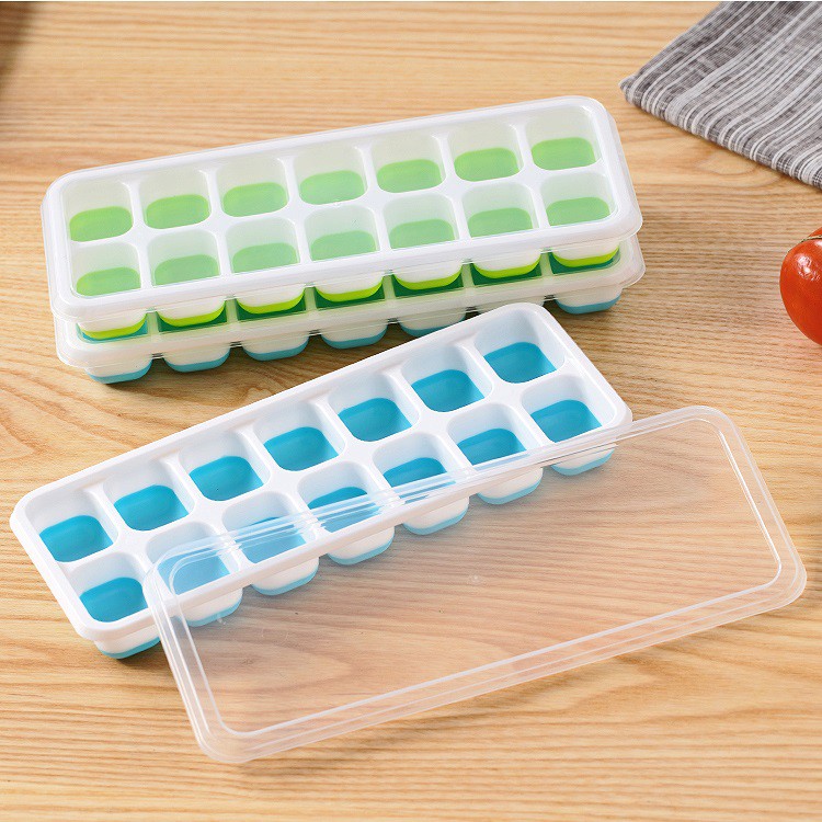 Khay Trữ Đông,Bảo Quản Đồ Ăn Dặm, Khay Làm Đá Đáy Silicon Có Nắp Đậy An Toàn Tiện Dụng Loại 14 ô (KD14)