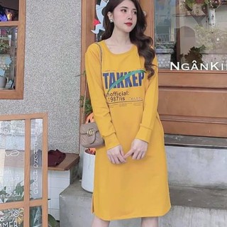 váy suông dài tay in chữ TAKKET nhiều màu trẻ trung