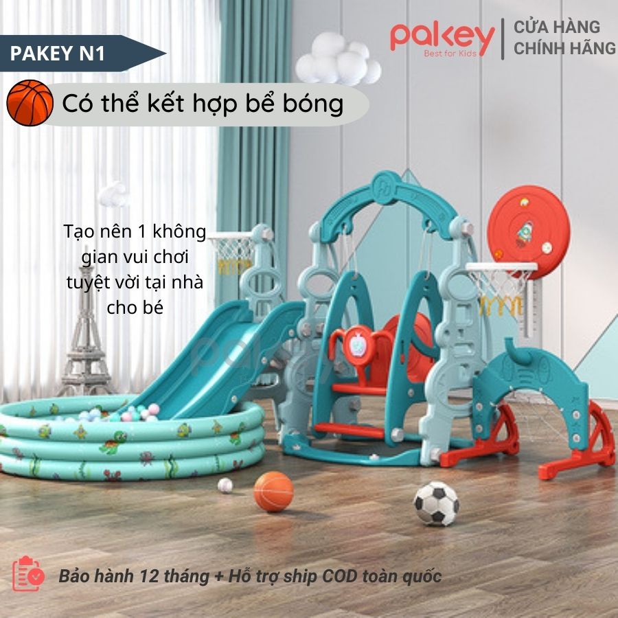 Cầu trượt xích đu cho bé PAKEY N1, COMBO Liên hoàn 5 in 1 cho bé TẶNG KÈM Cây Bộ Bóng Rổ Hàng CAO CẤP