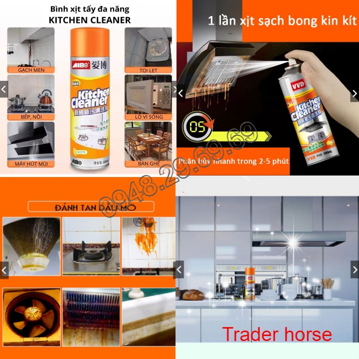 Bình xịt tẩy đa năng kitchen bọt tuyết giúp vệ sinh nhà bếp dễ dàng hơn