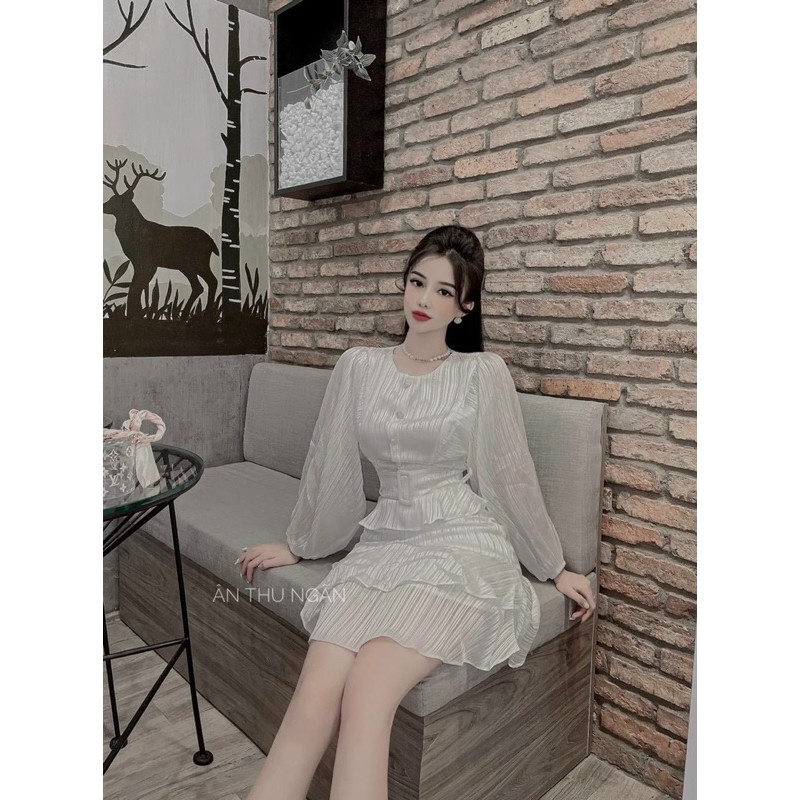 Đầm dự tiệc màu trắng bèo xếp tầng kèm belt siêu hot | BigBuy360 - bigbuy360.vn