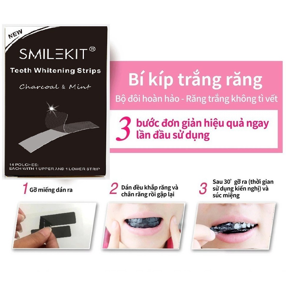 Miếng dán trắng răng - than tre hoạt tính hương bạc hà Smilekit Teeth Whitening Strips