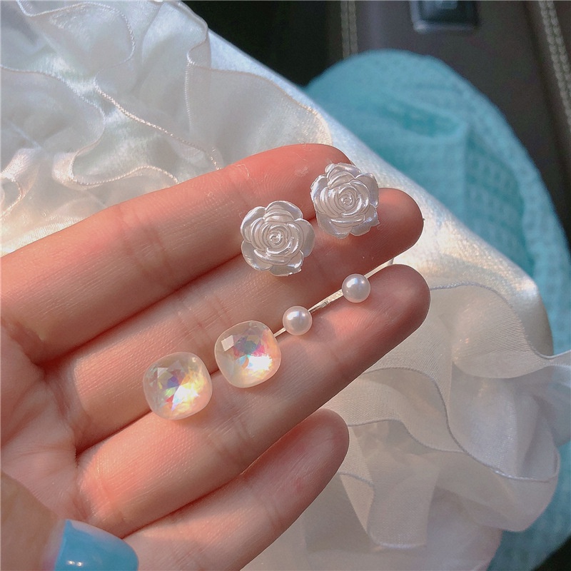 Set 6 Khuyên Tai Hình Hoa Hồng Đính Ngọc Trai Nhân Tạo